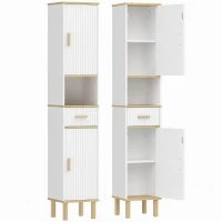 HOMCOM Meuble colonne salle de bain, meuble de rangement étroit avec 2 portes, tiroir, compartiment ouvert, blanc(m-12)