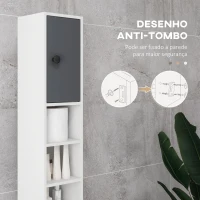 kleankin Coluna Casa de Banho Moderna com 1 Gaveta 5 Prateleiras Ajustáveis e 2 Armários 20x20x180 cm Cinza(m-5)