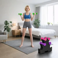 SPORTNOW Set de Mancuernas Hexagonal 2 x1kg 2 x2kg 2 x3kg con Soporte de Almacenamiento  para Entrenamiento en Casa Multicolor(m-8)