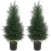 Outsunny Set 2 Plante Artificiale de Chiparos cu 362 Frunze și Ghiveci cu Ciment și Mușchi, Plante Rezistente la UV, Ø40x90 cm, Verde(m-11)
