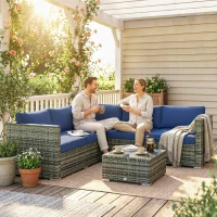 Outsunny Four-Piece Rattan Sofa Set - Blue(m-9)