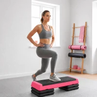 SPORTNOW Step de Aeróbic Step para Fitness Antideslizante Altura Regulable 3 Niveles 77x36x20,5cm Rosa y Negro(m-2)