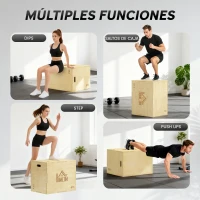 HOMCOM Cajón de Salto de Madera 3 en 1 con 2 Mango Hueco Carga 120 kg para Casa Oficina Gimnasia 61x51x76 cm Madera Natural(m-7)