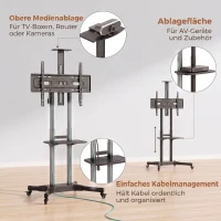 HOMCOM Stojak TV na kółkach do telewizorów 81,3–190,5 cm Regulowany stojak TV z 2 półkami, metal, max. VESA 400x600mm(m-6)