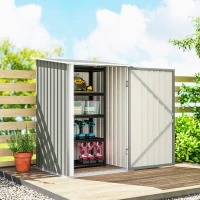 Outsunny Casetta da Giardino Porta Attrezzi in Acciaio Galvanizzato con Porta, 100x104x160 cm, Grigio Chiaro(m-6)