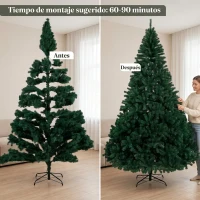 HOMCOM Árbol de Navidad de Abeto 270 cm con Ramas Articuladas 2418 Puntas de PVC Ignífugo Montaje Rápido Soporte de Acero Verde(m-7)