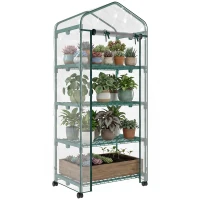 Outsunny Serre de jardin avec étagères 4 niveaux, serre de balcon, bâche renforcée, châssis en acier, porte zippée, pour légumes plantes fleurs, intérieur et extérieur, 69 x 50 x 165 cm, transparent(m-1)
