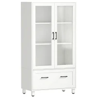 HOMCOM Arquivador com Portas de Vidro e Gaveta, Armário de Escritório com Barras Ajustáveis para Arquivo, 75x40x141 cm, Branco(m-1)