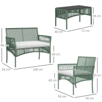 Outsunny Conjunto de Jardín Exterior de Ratán Sintético con 2 Sillones 1 Sofá de 2 Plazas 1 Mesa de Centro y Cojines Verde(m-3)