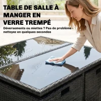 Outsunny Ensemble Salon de Jardin encastrable 8 Personnes 9 pièces résine tressée 4 Fils Imitation rotin Noir Coussins déhoussables crème(m-7)