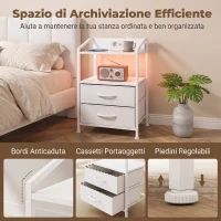 HOMCOM Set di 2 Comodini con Luci LED e Stazione di Ricarica, 40x30x60 cm, Bianco(m-6)