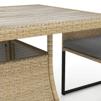 Outsunny 7 Piece Rattan Garden Furniture Set, Garden Dining Set with Wood-Plastic Table and 6 Stackable Chairs, Dark Grey(m-12)