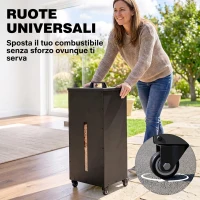 Outsunny Contenitore per Pellet 45kg con Coperchio in Acciaio, Ruote e Setaccio, Nero(m-7)
