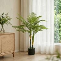 HOMCOM Artificial Palm Tree with 14 PEVA Leaves, 120cm Decorative Artificial Plant with Pot and Moss Effect, Green(m-8)