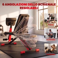 SPORTNOW Panca Pesi Regolabile e Pieghevole con Schienale Regolabile a 6 Livelli, Rosso(m-4)
