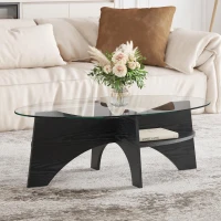 Table basse ovale moderne en verre de sécurité, plateau résistant aux chocs et facile à nettoyer, 104,9x60,0x35,6 cm, Transparent(m-4)
