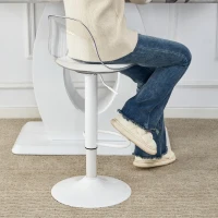Lot de 2 tabourets de bar réglables, dossier ergonomique transparent, assise pivotante 360°, 40,5x39x82-104 cm, Blanc(m-1)