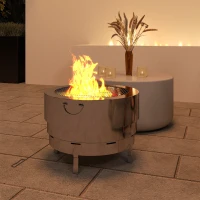 Outsunny Stainless Steel Wood-burning Fire Pit with Fire Poker - Silver(m-7)