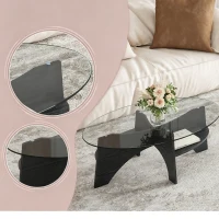Table basse ovale moderne en verre de sécurité, plateau résistant aux chocs et facile à nettoyer, 104,9x60,0x35,6 cm, Transparent(m-6)