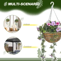 HOMCOM Set of 2 Decorative Artificial Plants, Faux Silk Azalea Flowers in Hanging Baskets, Fake Plants for Home Indoor Outdoor Decor, Pink and White(m-5)