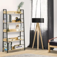 HOMCOM Étagère bibliothèque Style Industriel incliné 5 Niveaux 70L x 35l x 150H cm Coloris chêne Clair Noir(m-10)