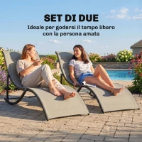 Outsunny Set 2 Sdraio da Giardino Pieghevoli, Lettino Prendisole in Alluminio e Textilene, 61x165x63cm(m-7)