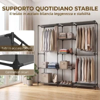 HOMCOM Armadio Aperto Salvaspazio con 3 Barre Appendiabiti, 5 Ripiani, Struttura in Acciaio, 182x43x182 cm, Nero(m-5)