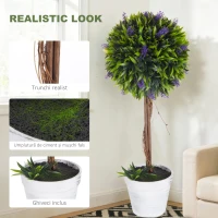HOMCOM Set of 2 Decorative Artificial Plants Ball Trees with Lavender Flowers in Pot Fake Plants for Home Indoor Outdoor Decor, 60cm, Green(m-4)