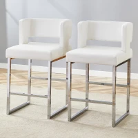 Lot de 2 tabourets de bar style nordique, structure métallique robuste avec pieds argentés, 48x53.3x91.4 cm, Blanc+Argent(m-4)