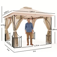 Outsunny Tonnlle de jardin barnum pavillion de jardin 3 x 3 double toit avec moustiquaires amovibles imperméable beige(m-4)