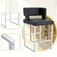 Lot de 2 tabourets de bar style nordique, structure métallique robuste avec pieds argentés, 48x53.3x91.4 cm, Noir+Argent(m-8)