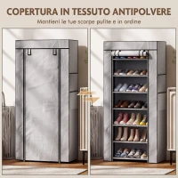 HOMCOM Scarpiera 7 Ripiani Acciaio con Copertura TNT, 60 x 30 x 126 cm, Grigio(m-6)