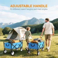 Outsunny 135L Festival Trolley on Wheels, Folding Wagon Camping Trolley Cart with Adjustable Handle, Dual Brakes, Portable Wagon Cart for Outdoor, Garden, Shopping, Fishing, Blue(m-5)