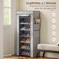 HOMCOM Scarpiera 7 Ripiani Acciaio con Copertura TNT, 60 x 30 x 126 cm, Grigio(m-4)