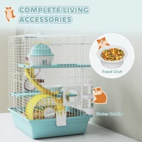 PawHut 3-Level Hamster Cage with Exercise Wheel, Water Bottle, Food Bowl, for Dwarf Hamsters, 34.5 x 27.5 x 41 cm, Blue(m-6)