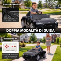 AIYAPLAY Macchina Elettrica per Bambini 3+ Anni 12V Audi R8 Spyder, 3-5 km/h con 2 Motori e Telecomando, Nero(m-5)