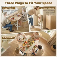 HOMCOM Folding Dining Table, Drop Leaf Extendable Kitchen Table for Small Spaces, Steel Frame, Natural Wood Finish(m-4)