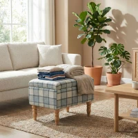 HOMCOM Linen Fabric Upholstered Footstool, Rectangular Storage Stool with Removable Top, Padded Seat and Hidden Space, Grey(m-8)