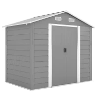 Outsunny Căsuță pentru Unelte cu Uși Glisante și 4 Grile de Ventilație, din Oțel și PP 196x236x208 cm, Gri Deschis(m-11)