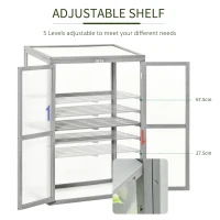 Outsunny Wooden Cold Frame Greenhouse Polycarbonate Garden Grow House for Flower Vegetable Plants with Adjustable Shelf, Double Doors, 76 x 47 x 110cm, Light Grey(m-4)