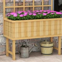 45 x 105cm Wooden Garden Planter, with Trellis - Natural(m-9)