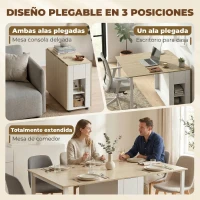 HOMCOM Mesa de Cocina Plegable para 6 Personas con Alas Abatibles Cajón Estantes Abiertos 168,2x85x73 cm Blanco(m-5)