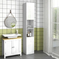 kleankin Mobile Bagno Alto Slim 181.5cm con Ripiani Aperti e 2 Armadietti, 30x30x181.5 cm, Bianco(m-2)
