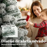 HOMCOM Árbol de Navidad Nevado de 180 cm con 650 Puntas de PVC Ignífugo Ramas Articuladas Montaje Rápido Verde y Blanco(m-5)