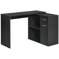 HOMCOM Birou de Colț pentru Studiu și Birou cu 2 Sertare și 2 Rafturi, din Lemn, 117x82x74 cm, Negru(m-1)