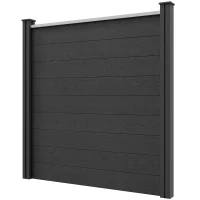 Outsunny Clôture de jardin occultant en WPC bois composite et aluminium extérieur avec pieds - modulable, 186L x 187H cm, gris(m-12)