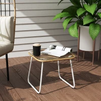 Outsunny Mesa de Jardín de Ratán Sintético con Encimera de Vidrio Templado y Patas Ajustables para Exterior 50x50x44 cm Natural(m-10)