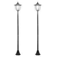 Outsunny Set 2 Lampioncini Solari da Esterno con 6 Luci LED IP44, Ø26.5 x 177cm, Nero(m-1)