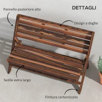 Outsunny Panchina da Giardino 2 Posti Pieghevole a Doghe in Legno di Pino, 122x63x83 cm, Carbonizzato(m-7)