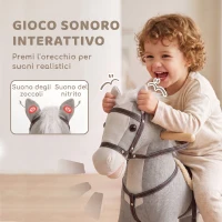 AIYAPLAY Cavallo a Dondolo per Bambini 1-3 Anni in Tessuto Effetto Lino con Suoni di Zoccoli e Nitriti, Grigio(m-4)